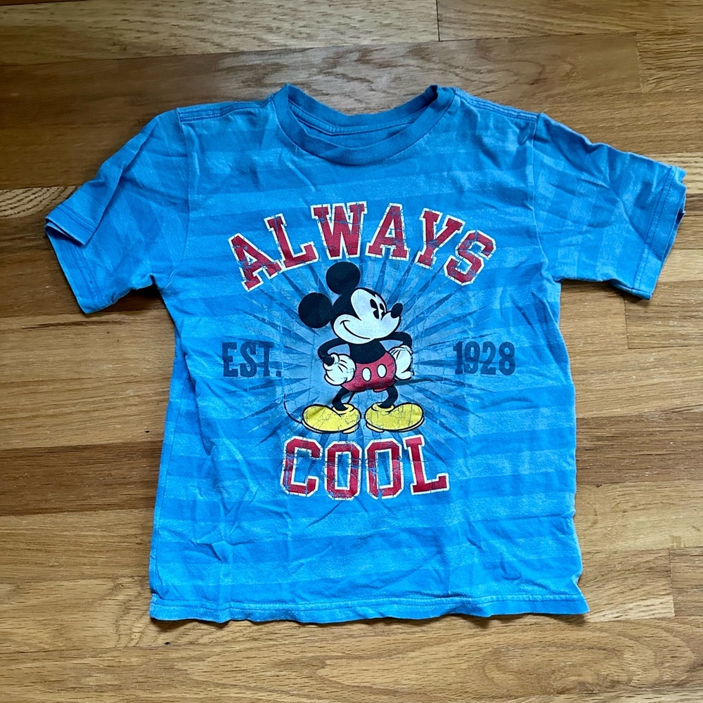 Disney T-Shirt-Size S-Unisex boys short sleeve blue striped Mickey Mouse